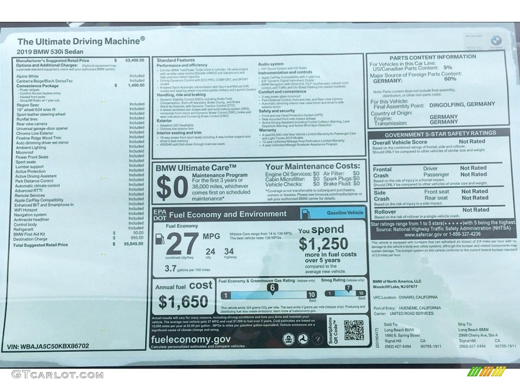 2019 5 Series 530i Sedan - Alpine White / Canberra Beige/Black photo #11