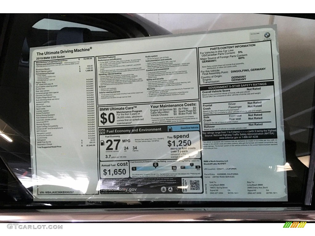 2019 5 Series 530i Sedan - Bluestone Metallic / Black photo #11