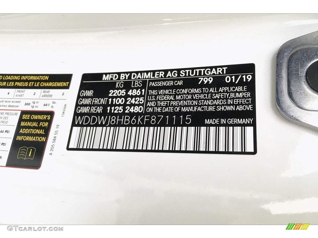 2019 C Color Code 799 for designo Diamond White Metallic Photo #133163543