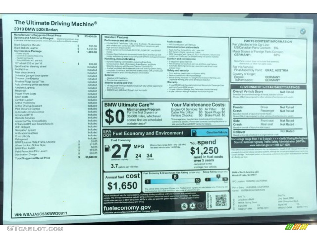2019 5 Series 530i Sedan - Black Sapphire Metallic / Black photo #11