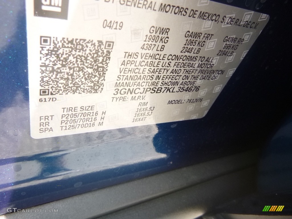 2019 Trax LT AWD - Pacific Blue Metallic / Jet Black photo #16