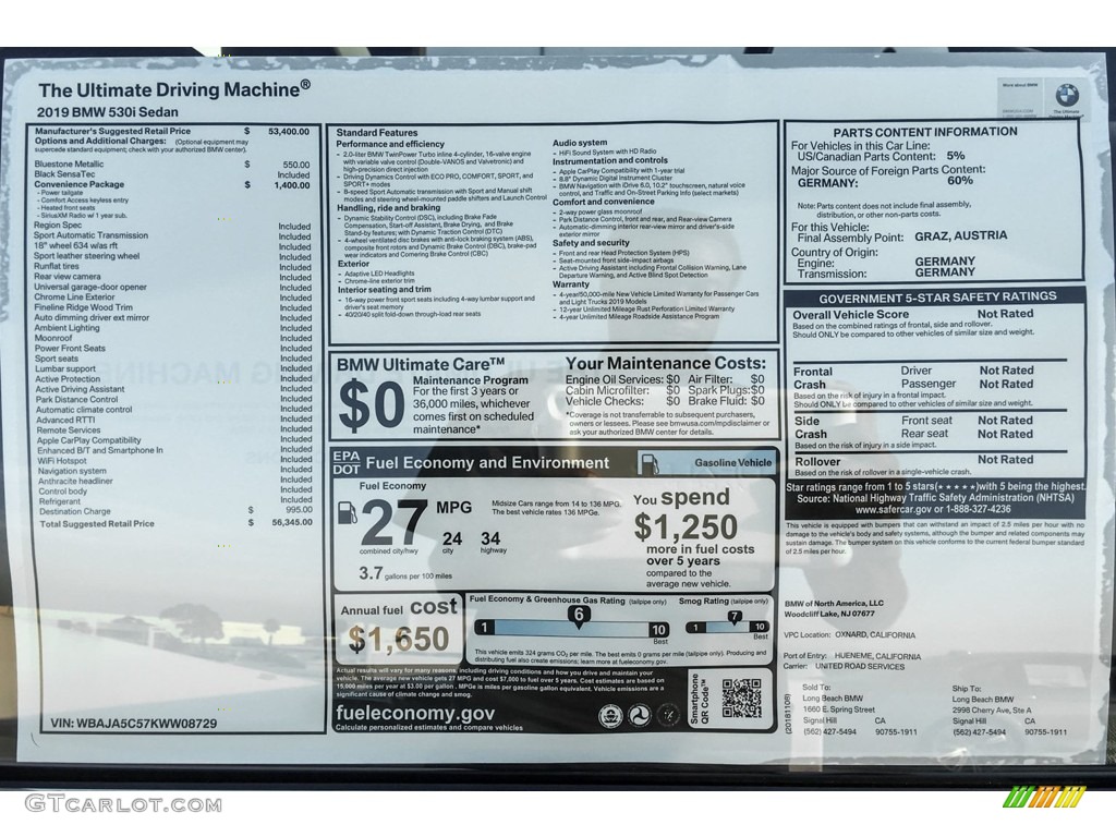 2019 5 Series 530i Sedan - Bluestone Metallic / Black photo #10