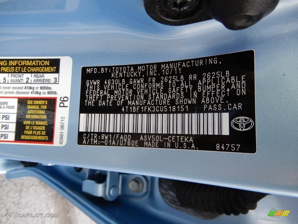 2012 Camry L - Clearwater Blue Metallic / Ivory photo #27