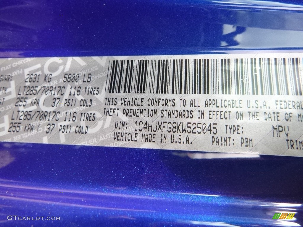 2019 Wrangler Unlimited Color Code PBM for Ocean Blue Metallic Photo #133176258