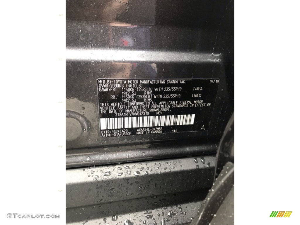 2019 RAV4 Color Code 1G3 for Magnetic Gray Metallic Photo #133215270