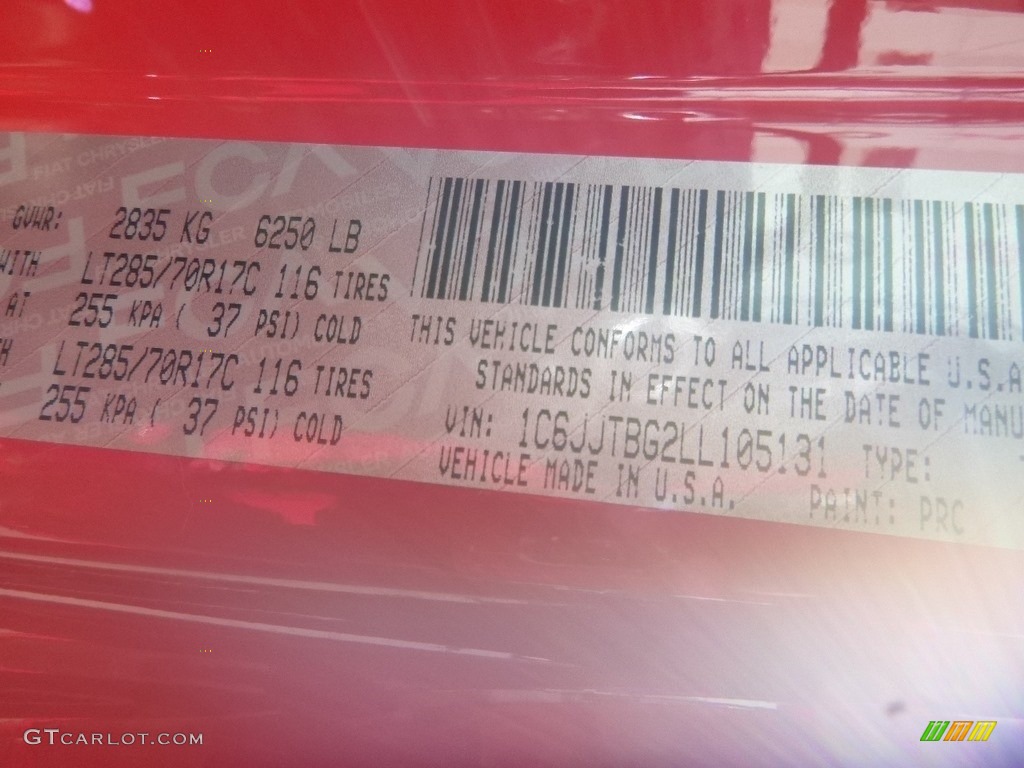 2020 Gladiator Color Code PRC for Firecracker Red Photo #133232349