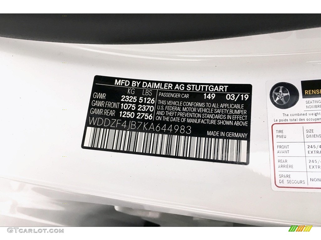 2019 E Color Code 149 for Polar White Photo #133238955