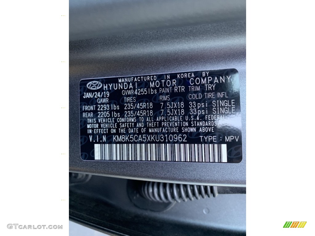 2019 Hyundai Kona Iron Man Edition AWD Color Code Photos