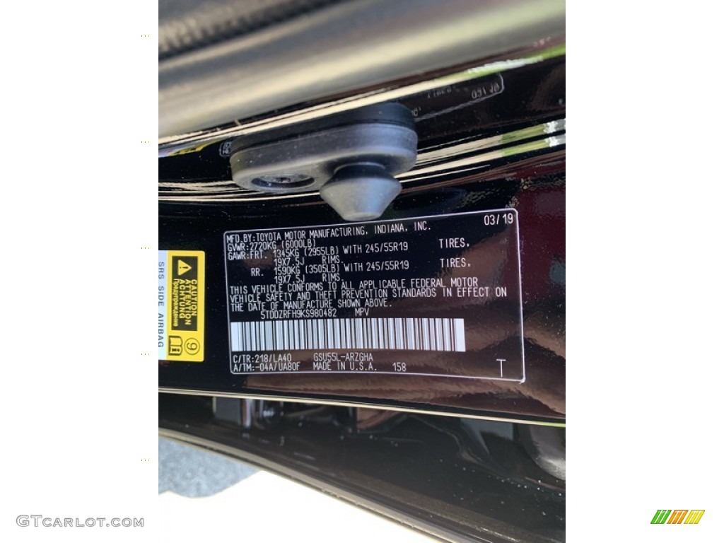 2019 Highlander Color Code 218 for Midnight Black Metallic Photo #133244640