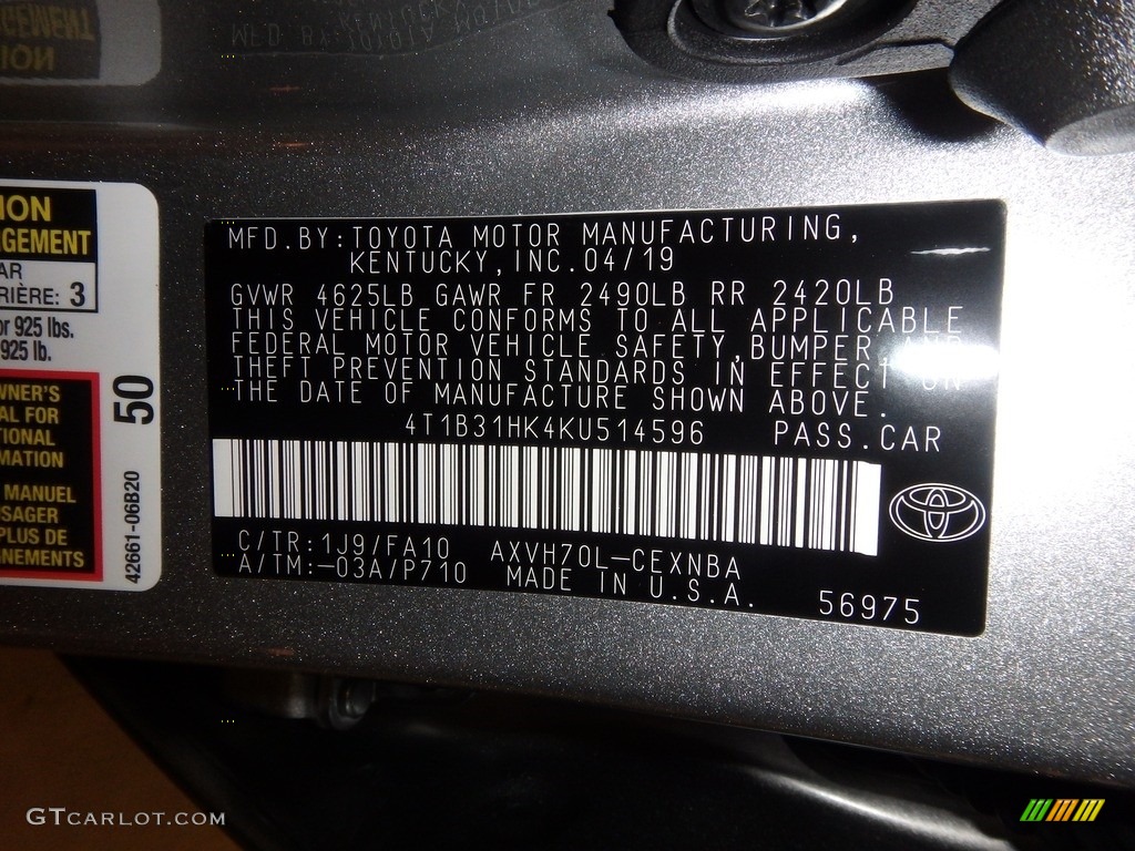 2019 Camry Hybrid LE - Celestial Silver Metallic / Ash photo #10