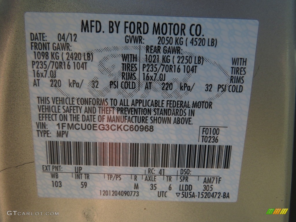 2012 Escape Limited V6 - Gold Leaf Metallic / Camel photo #46