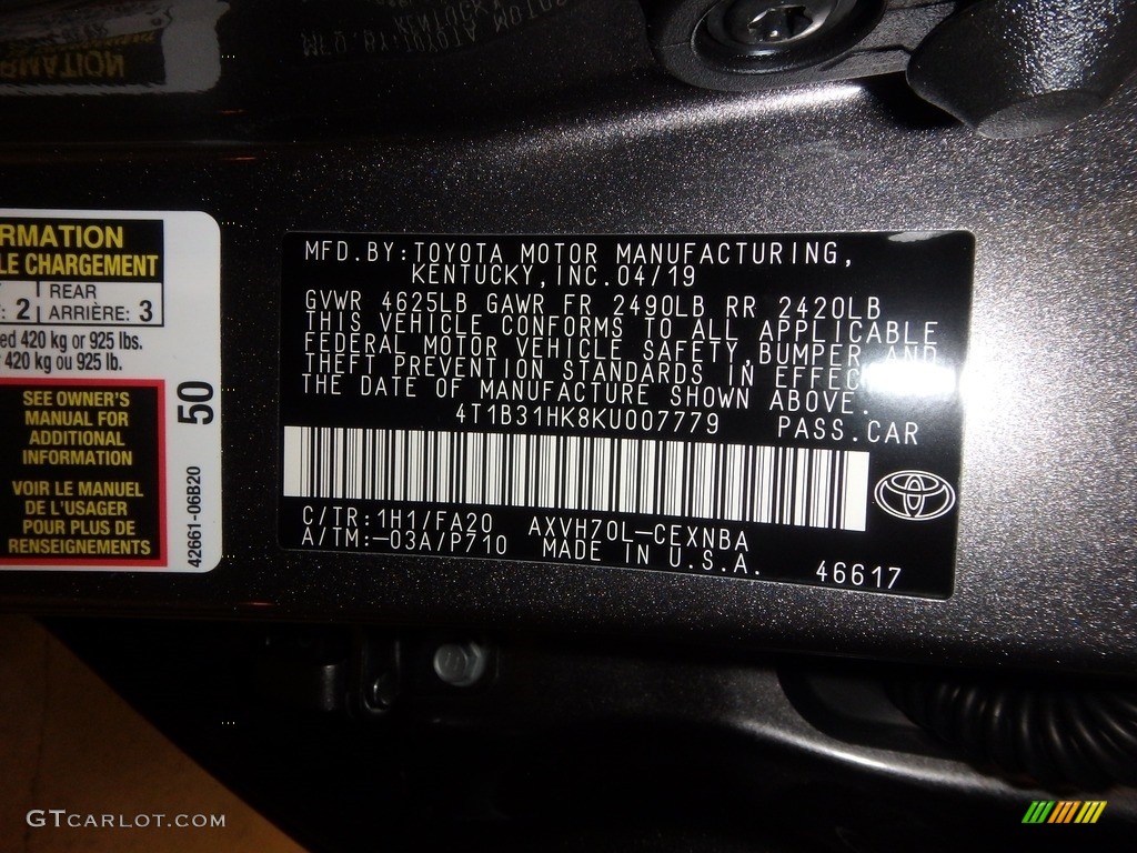 2019 Camry Hybrid LE - Predawn Gray Mica / Black photo #10