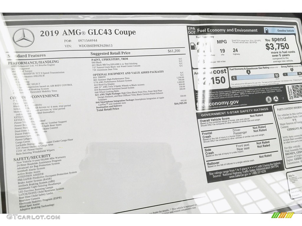 2019 Mercedes-Benz GLC AMG 43 4Matic Coupe Window Sticker Photo #133257701