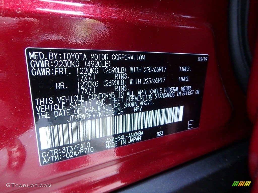 2019 RAV4 Color Code 3T3 for Ruby Flare Pearl Photo #133257776