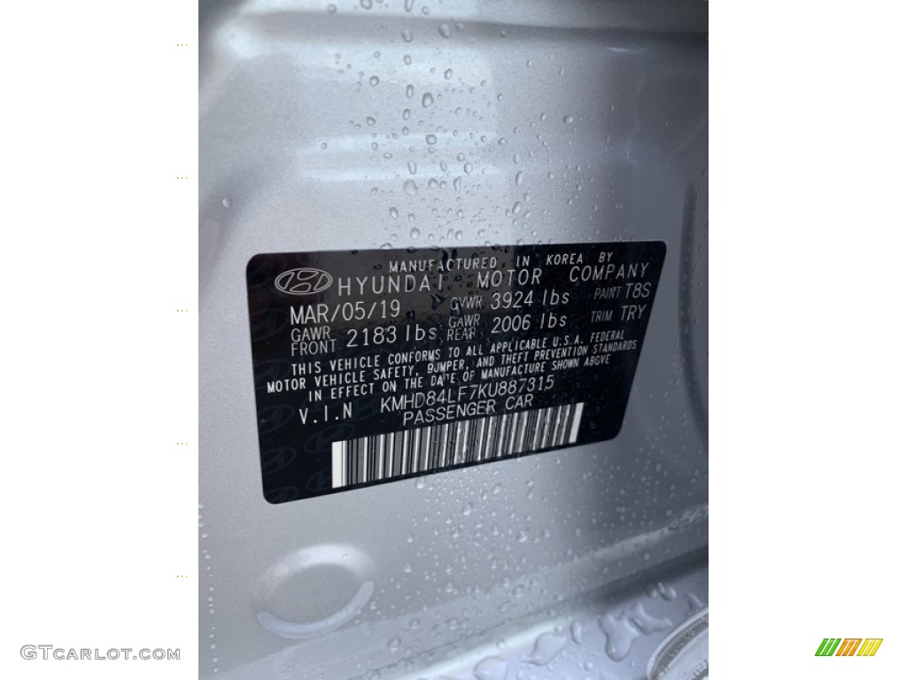 2019 Elantra Value Edition - Symphony Silver / Black photo #15