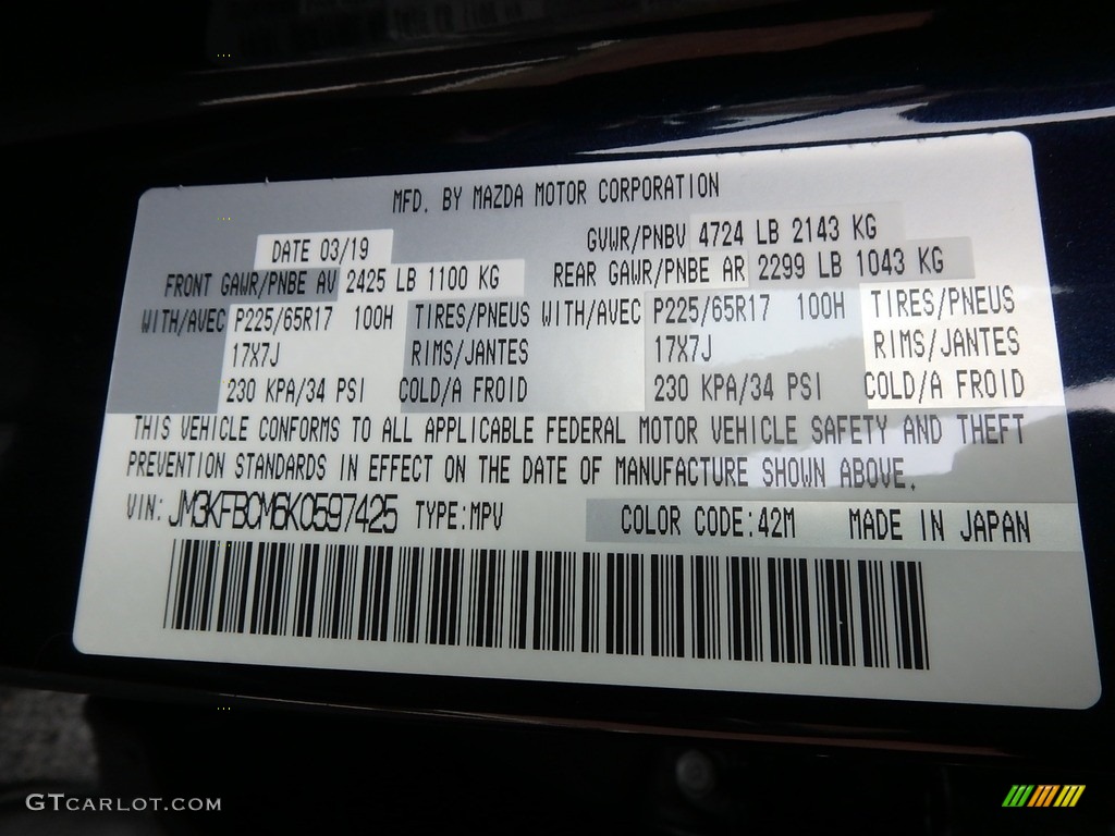2019 CX-5 Color Code 42M for Deep Crystal Blue Mica Photo #133296825