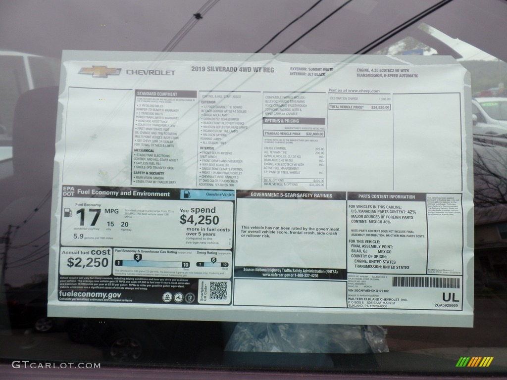 2019 Chevrolet Silverado 1500 WT Regular Cab 4WD Window Sticker Photo #133302240
