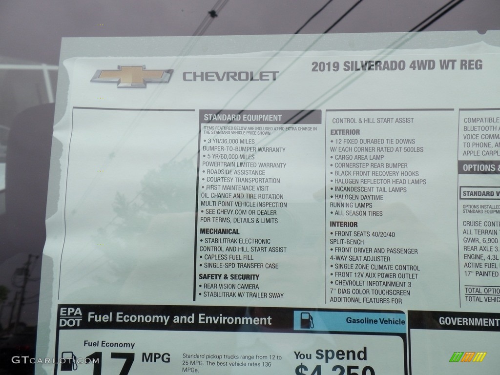 2019 Chevrolet Silverado 1500 WT Regular Cab 4WD Window Sticker Photo #133302258