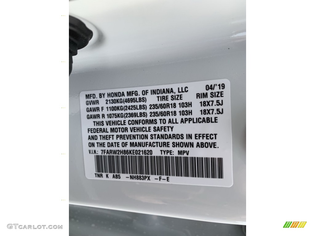 2019 CR-V EX-L AWD - Platinum White Pearl / Gray photo #14