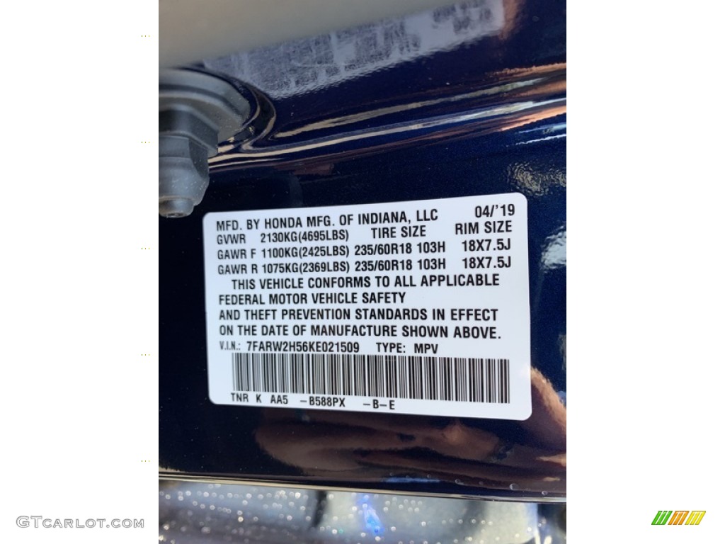 2019 CR-V EX AWD - Obsidian Blue Pearl / Gray photo #14