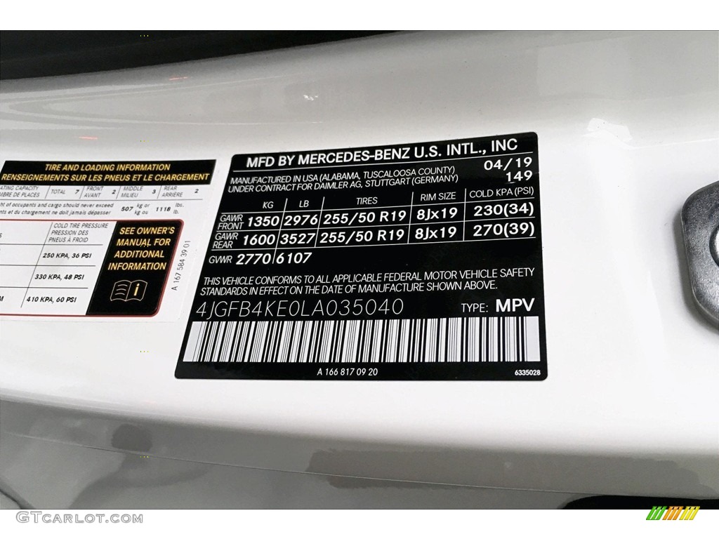 2020 GLE Color Code 149 for Polar White Photo #133314064