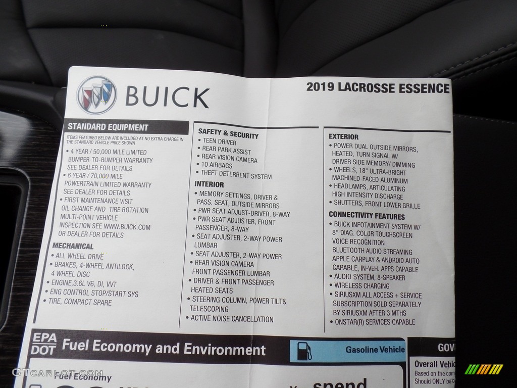 2019 Buick LaCrosse Essence AWD Window Sticker Photo #133323087