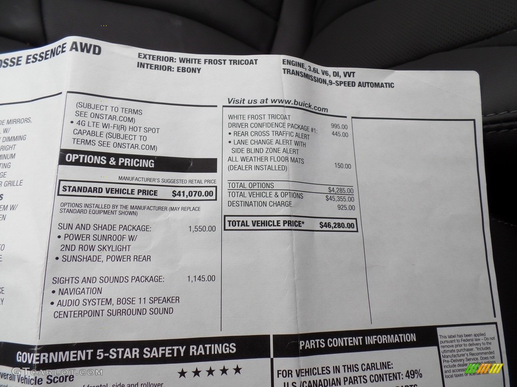 2019 Buick LaCrosse Essence AWD Window Sticker Photos