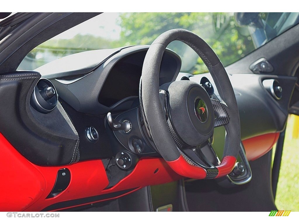 2017 McLaren 570S Coupe Jet Black/Apex Red Steering Wheel Photo #133379650