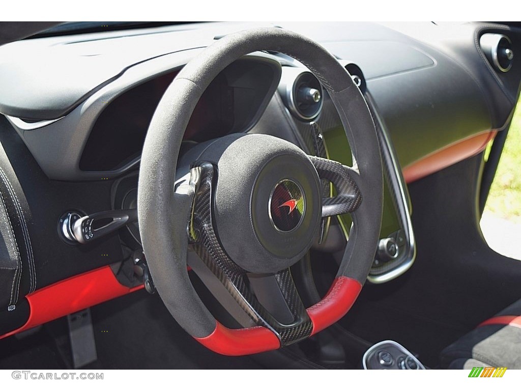 2017 McLaren 570S Coupe Jet Black/Apex Red Steering Wheel Photo #133379731