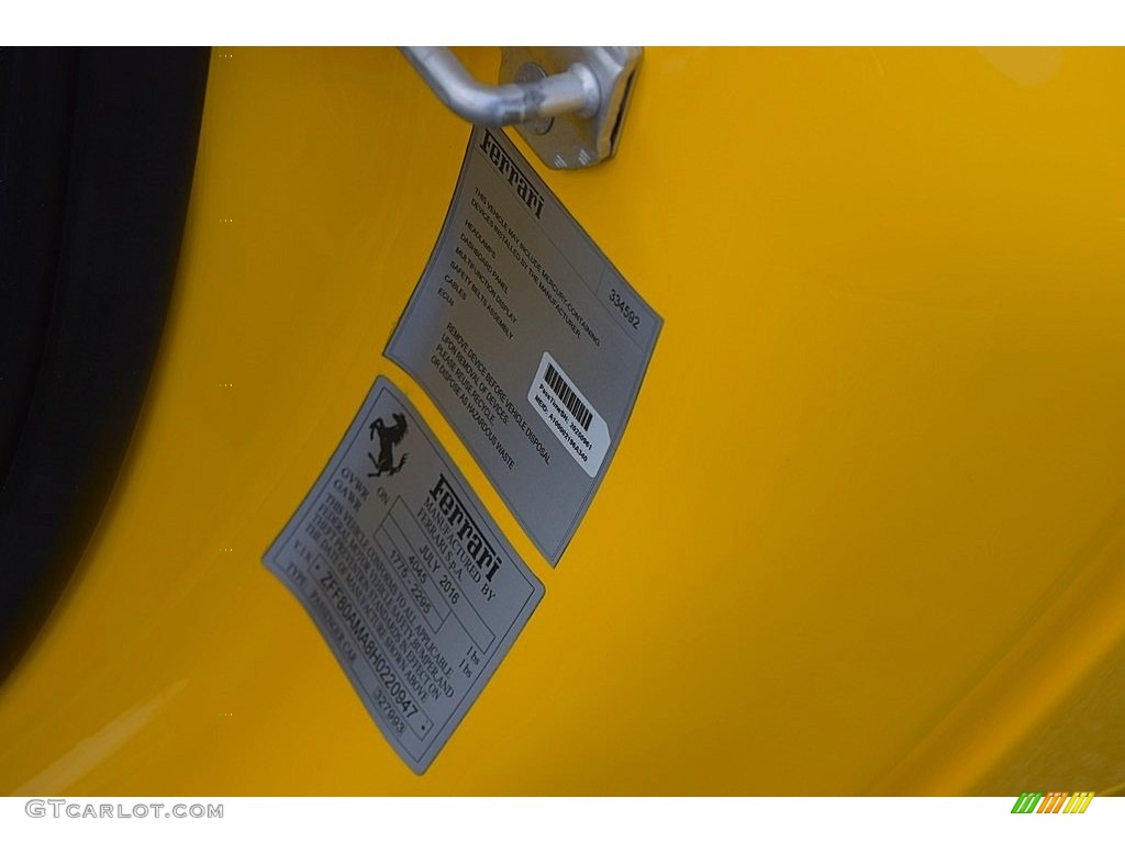 2017 Ferrari 488 Spider Standard 488 Spider Model Info Tag Photo #133380427