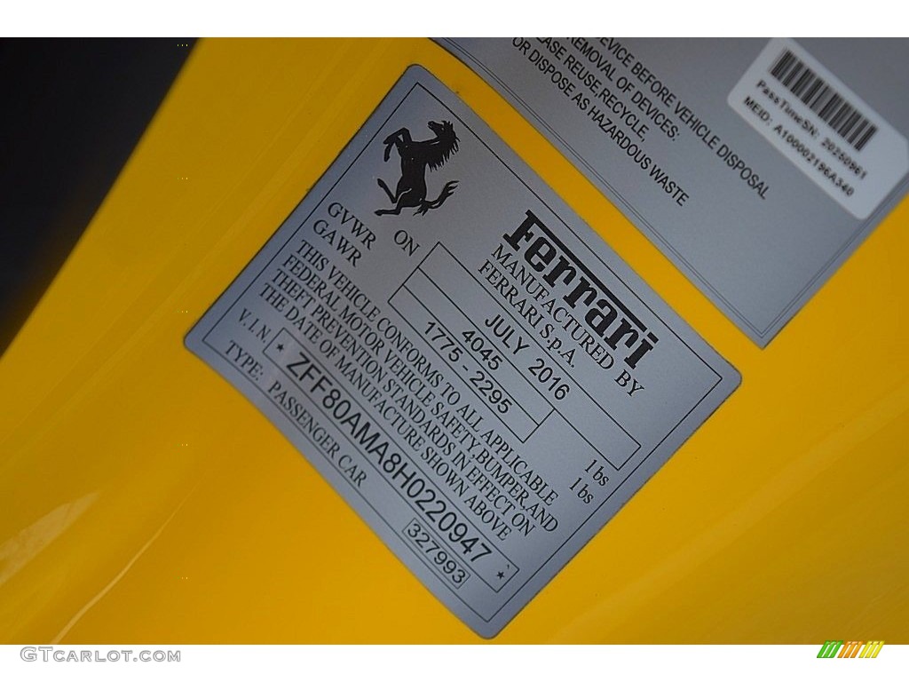 2017 Ferrari 488 Spider Standard 488 Spider Model Info Tag Photo #133380439