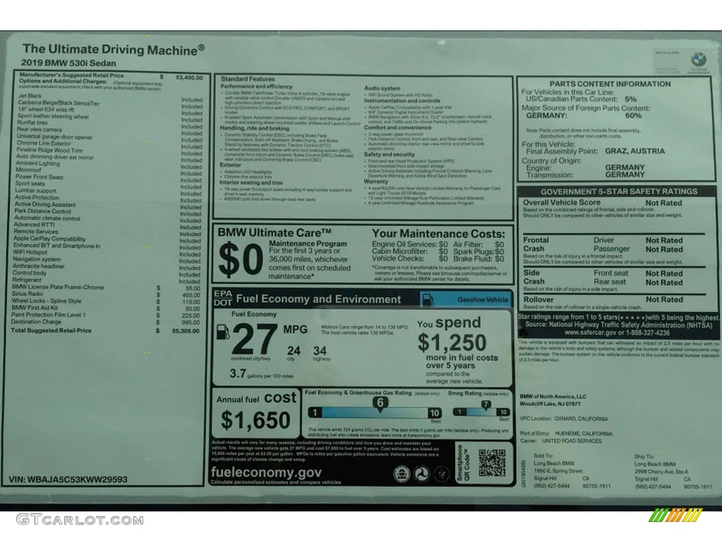 2019 5 Series 530i Sedan - Jet Black / Canberra Beige/Black photo #11