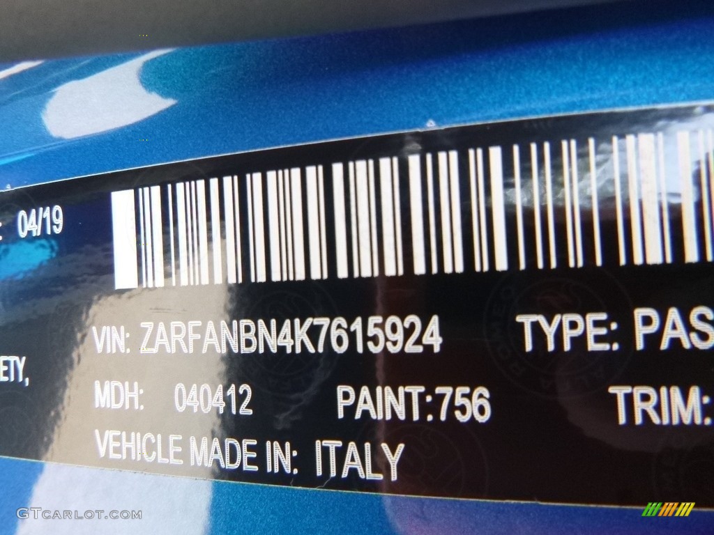 2019 Giulia Color Code 756 for Misano Blue Metallic Photo #133397122