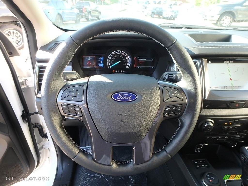 2019 Ford Ranger Lariat SuperCrew 4x4 Ebony Steering Wheel Photo #133405442