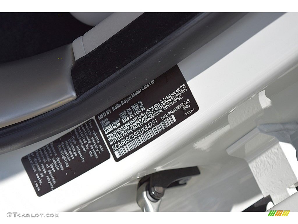 2014 Wraith Color Code WR33 for English White Photo #133418566