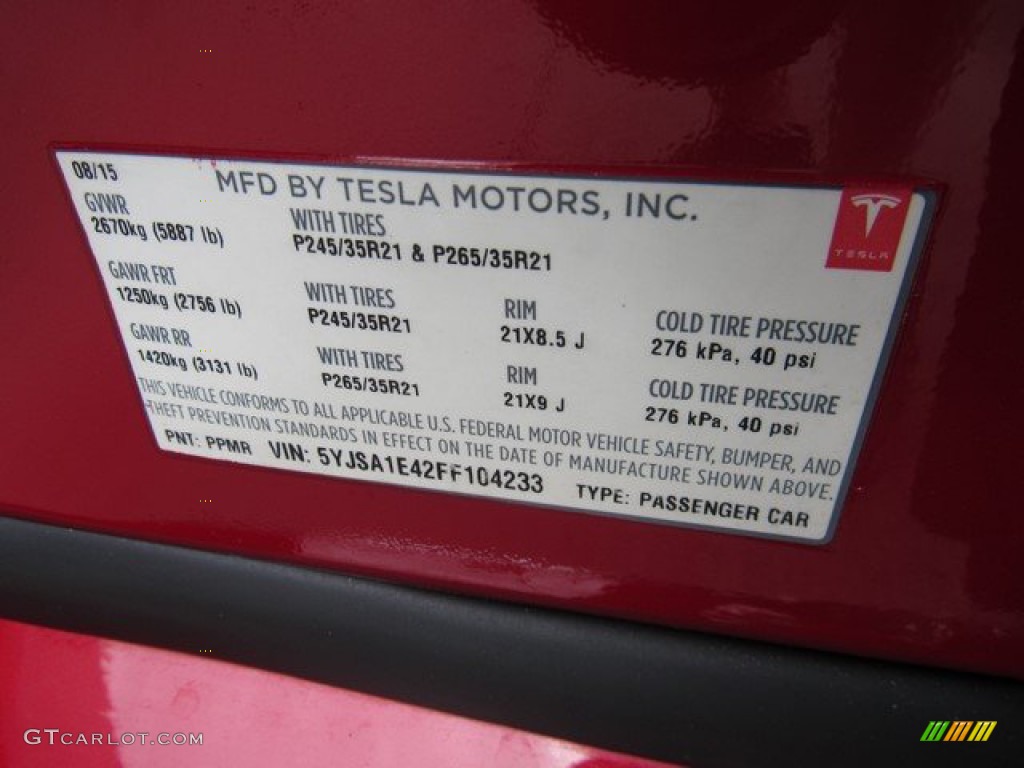2015 Tesla Model S 90D Info Tag Photos