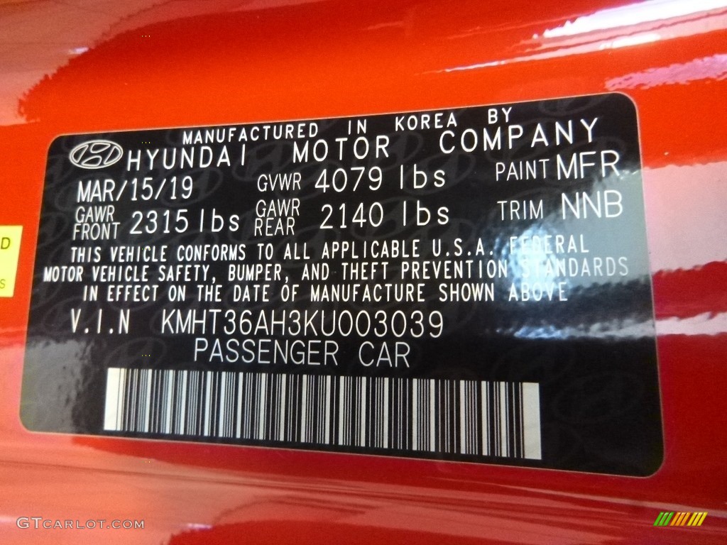 2019 Veloster Color Code MFR for Racing Red Photo #133446207