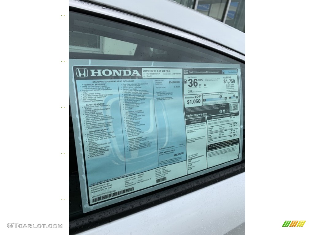 2019 Honda Civic EX-L Sedan Window Sticker Photo #133456338
