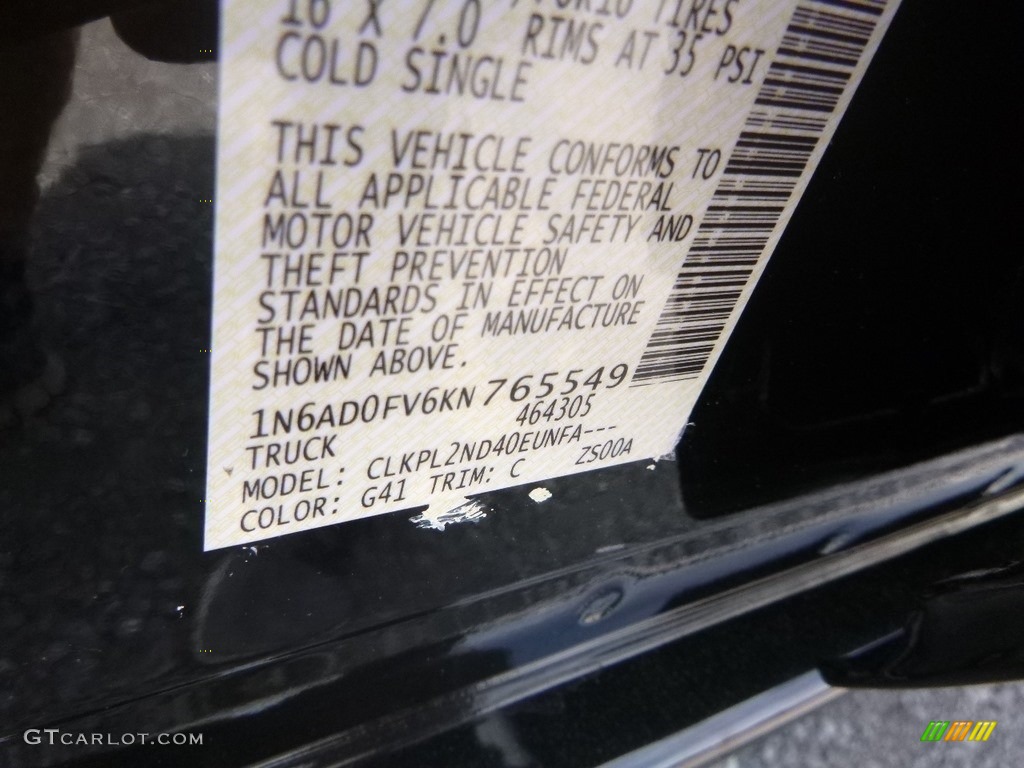 2019 Frontier Color Code G41 for Midnight Black Photo #133466797