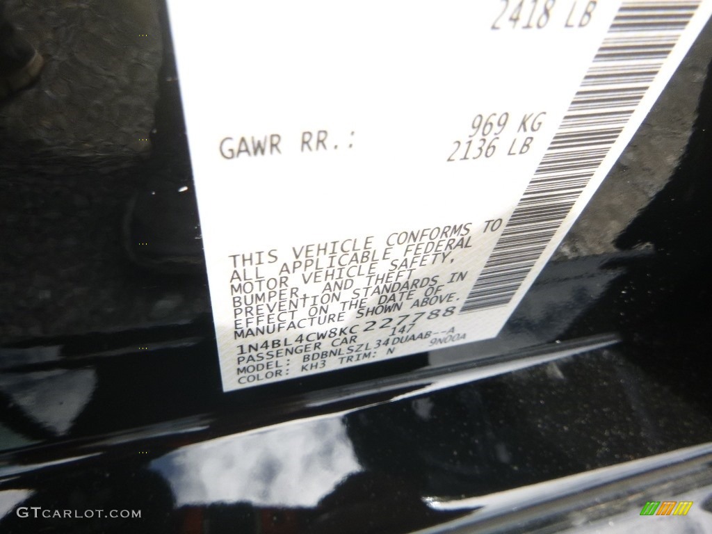 2019 Nissan Altima SR AWD Color Code Photos