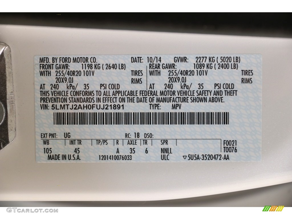 2015 MKC AWD - White Platinum Metallic Tri-coat / Espresso/White Sands photo #25