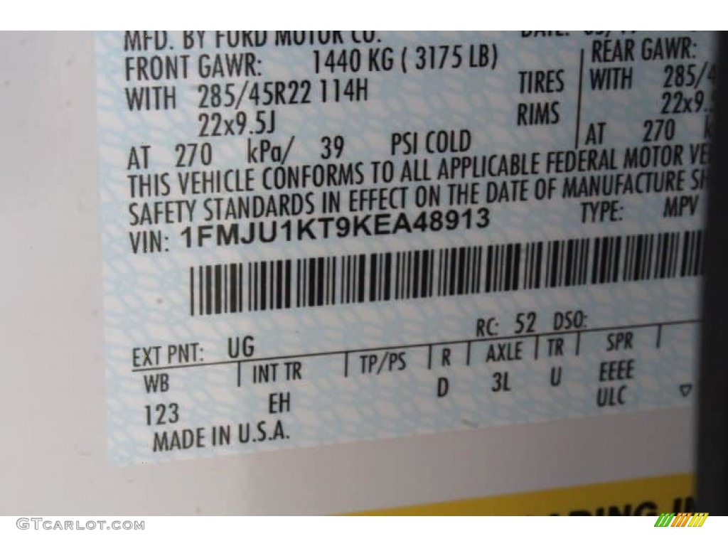 2019 Expedition Color Code UG for White Platinum Metallic Tri-Coat Photo #133486502