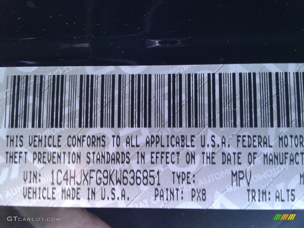2019 Wrangler Unlimited Color Code PX8 for Black Photo #133487558