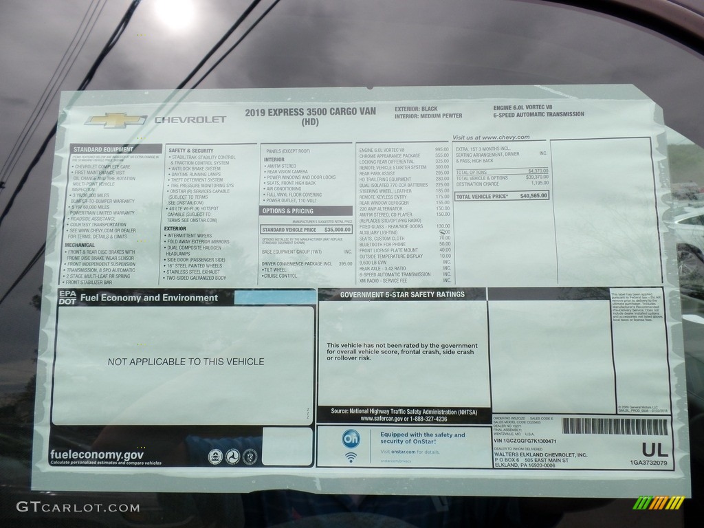 2019 Chevrolet Express 3500 Cargo WT Window Sticker Photo #133487813