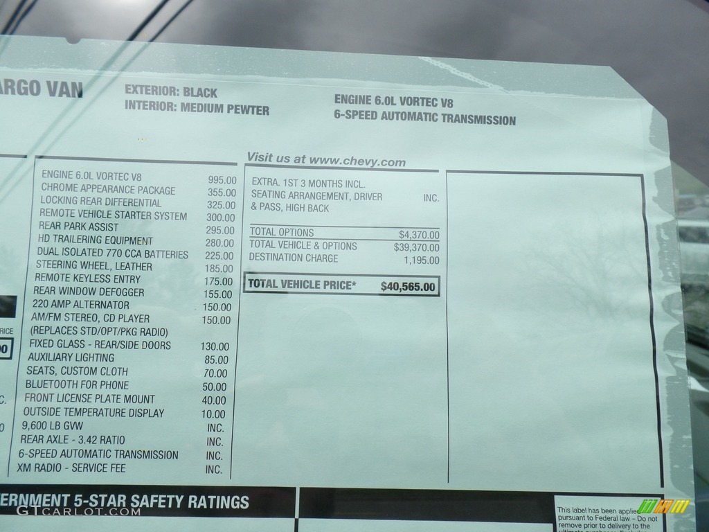 2019 Chevrolet Express 3500 Cargo WT Window Sticker Photo #133487876