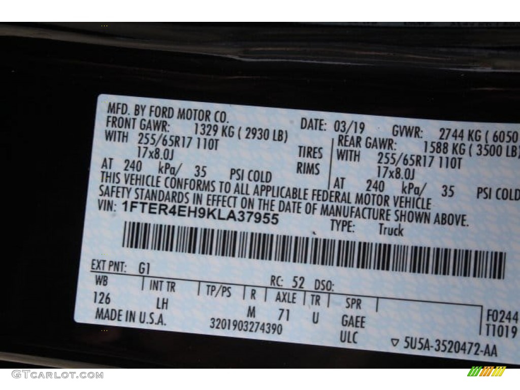 2019 Ranger Color Code G1 for Shadow Black Photo #133496967