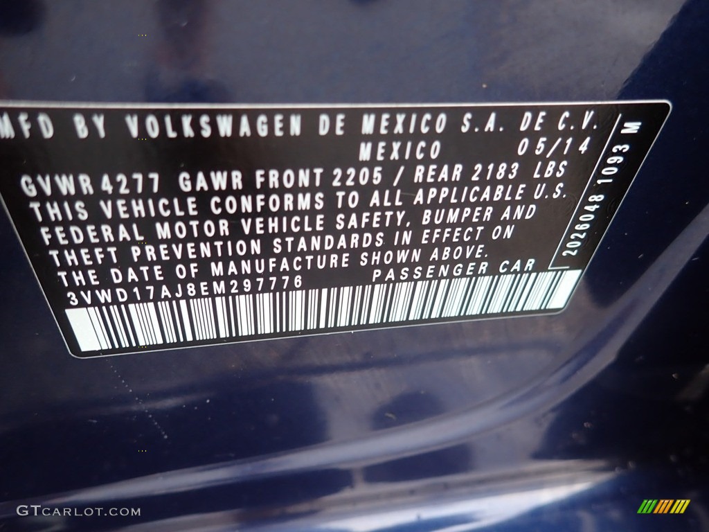 2014 Jetta SE Sedan - Tempest Blue Metallic / Titan Black photo #29