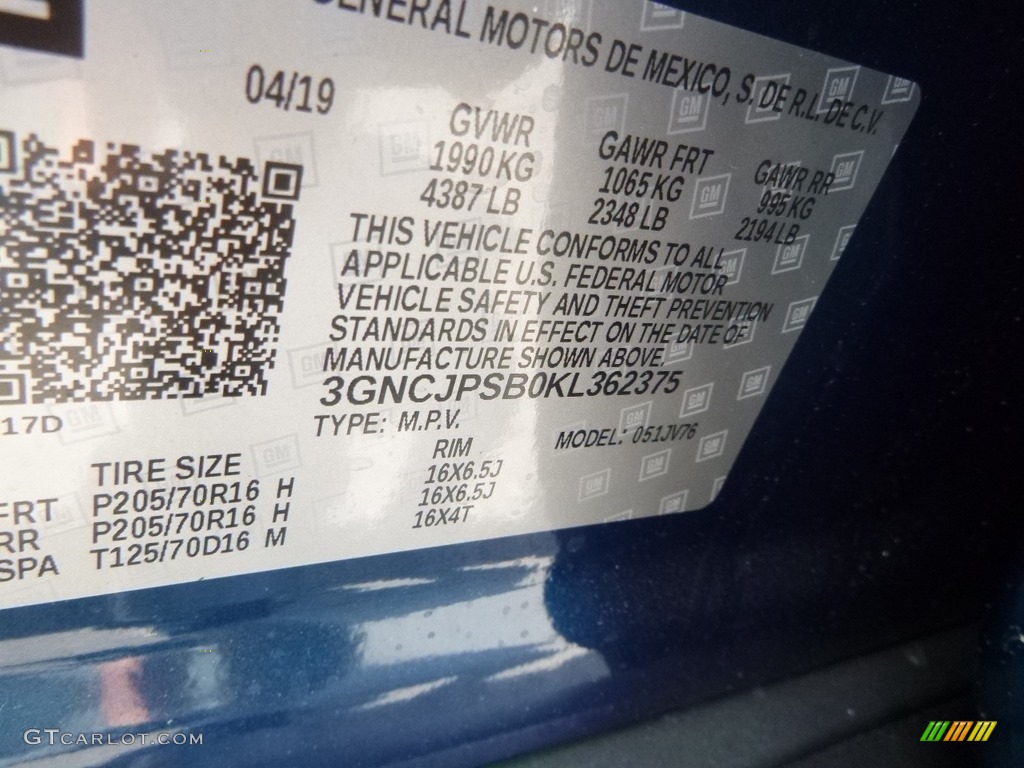 2019 Trax LT AWD - Pacific Blue Metallic / Jet Black photo #15