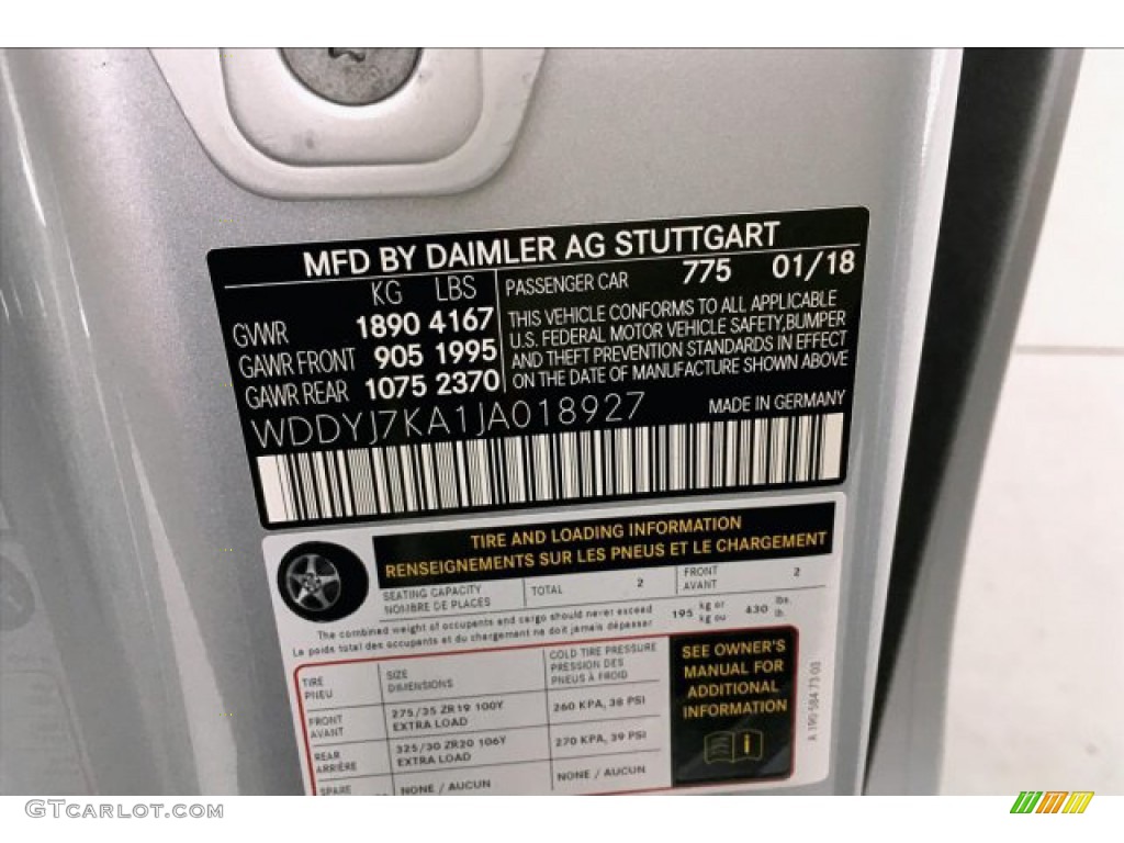 2018 AMG GT Color Code 775 for Iridium Silver Metallic Photo #133518948