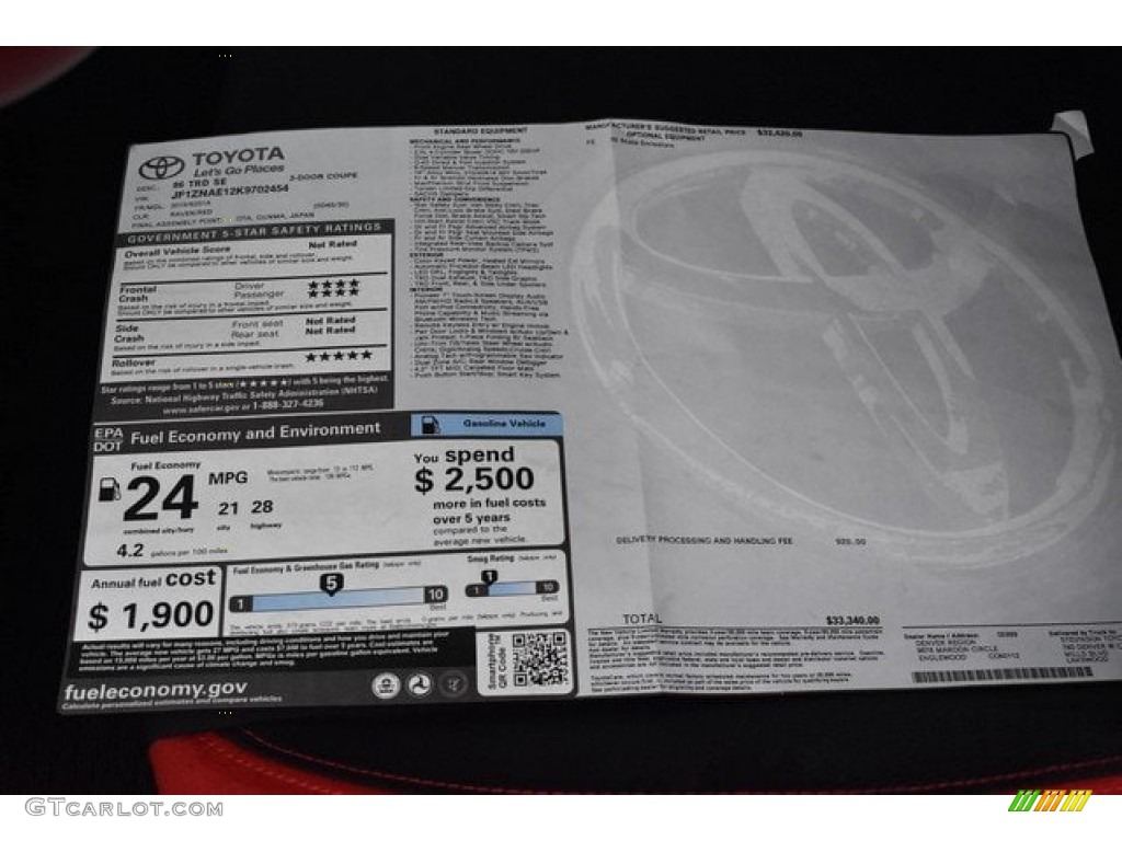 2019 Toyota 86 TRD Special Edition Window Sticker Photos
